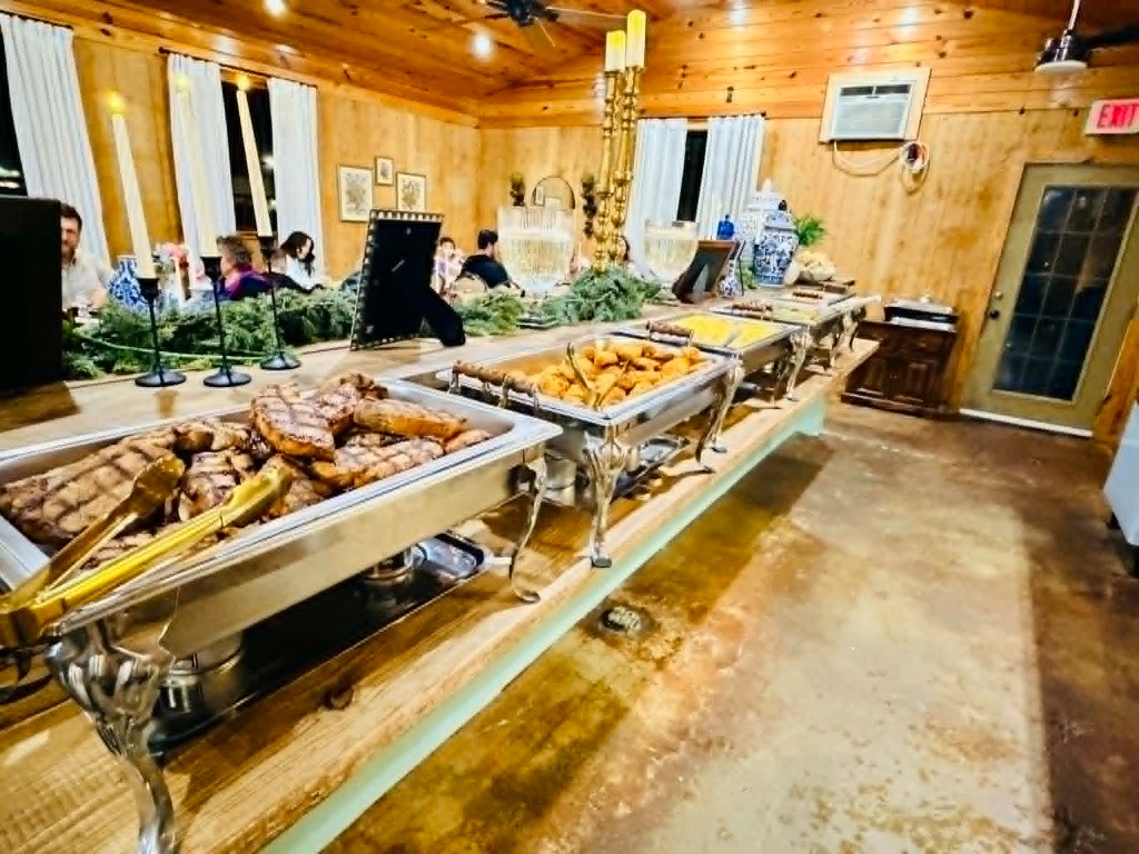 A catering buffet setup for a full service event
